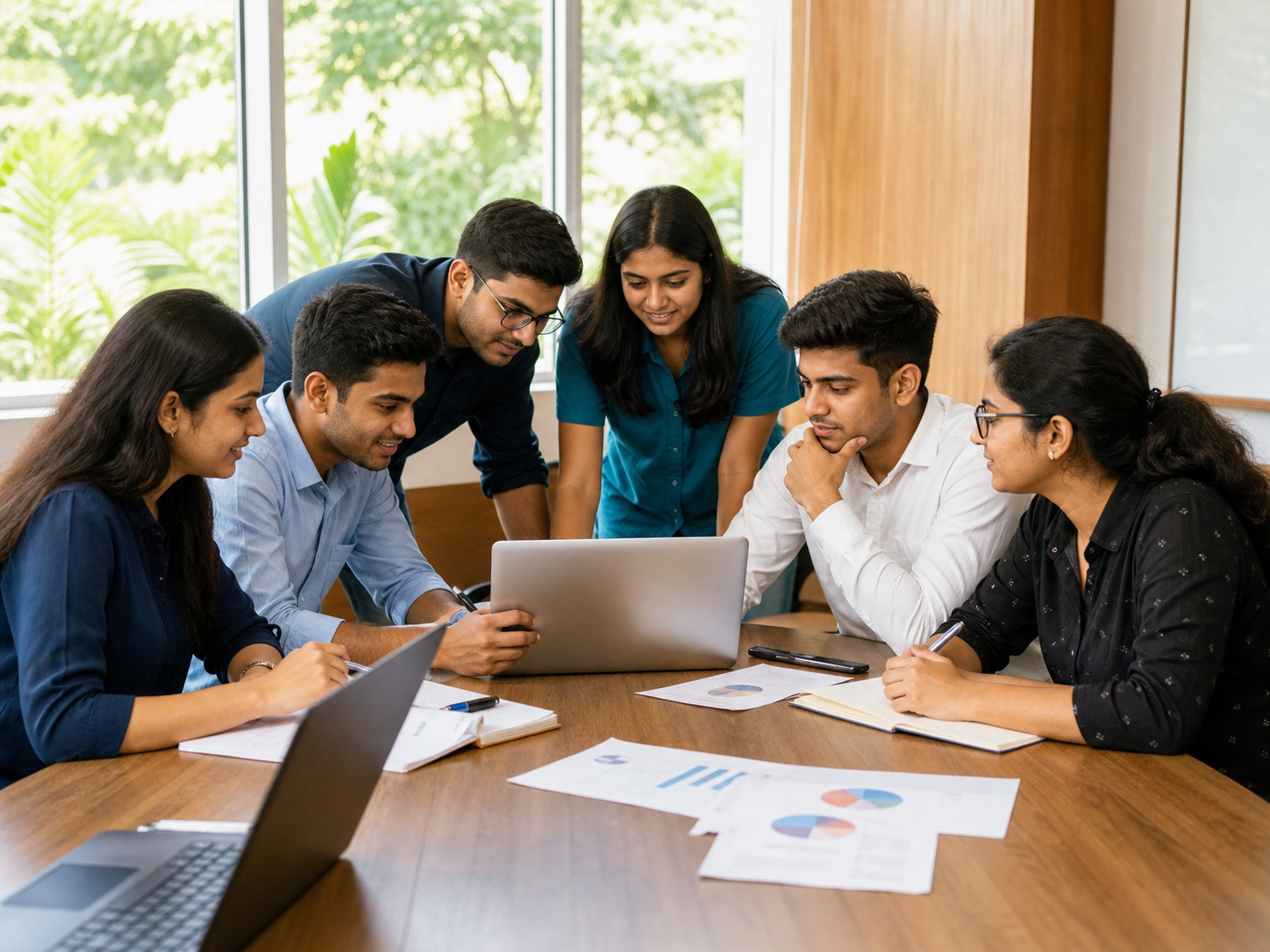 Management students collaborating on a project